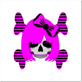 Skull with a Pink Bow Posters and Art